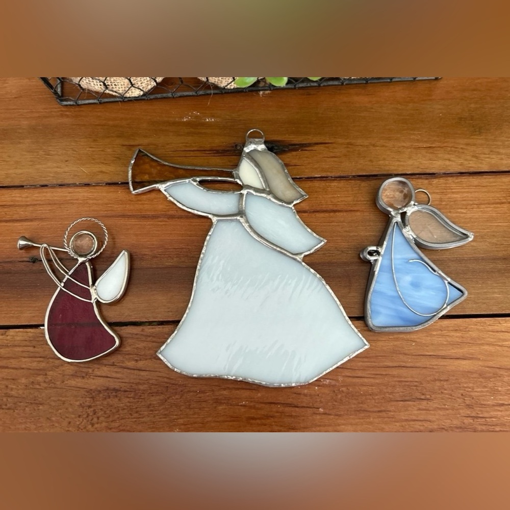 Vintage Stained Glass Window Sun Catcher Ornament Set of 3